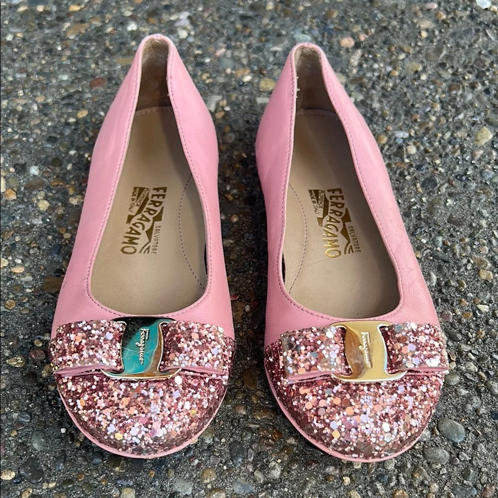 Salvatore Ferragamo Pink Glitter Kids Dress Shoes - Picture 1 of 9